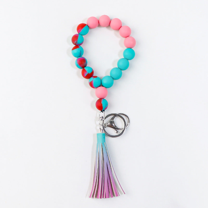 Wholesale 10PCS Silicone Bead Tassel Beaded Bracelet Keychain